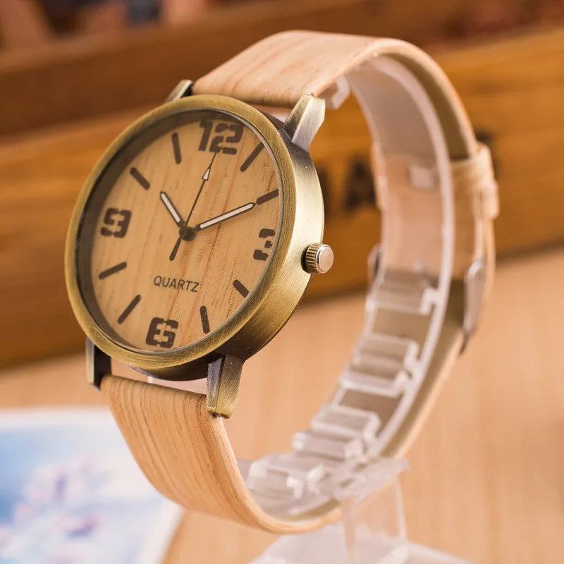 Simulation Wooden Quartz Men Watches Casual Wooden Color Leather Strap Watch Wood Male Wristwatch