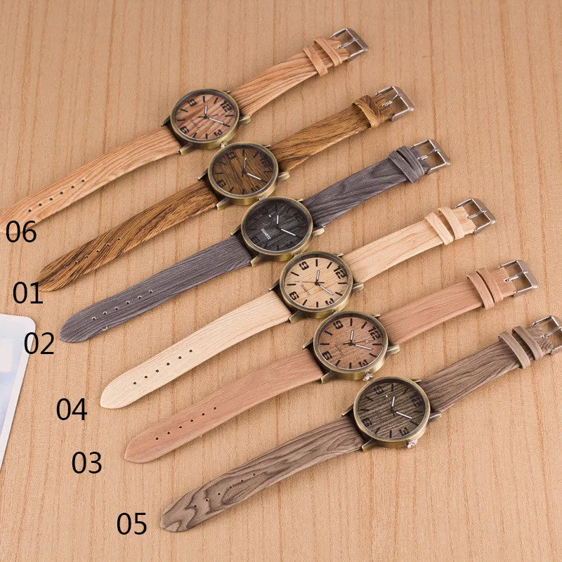 Simulation Wooden Quartz Men Watches Casual Wooden Color Leather Strap Watch Wood Male Wristwatch