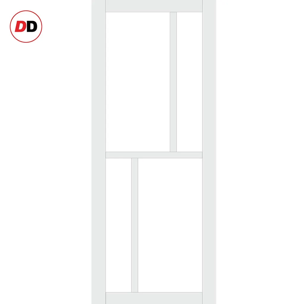 Single Sliding Door & Premium Wall Track - Eco-Urban® Hampton 4 Pane Door DD6413SG Frosted Glass - 6 Colour Options