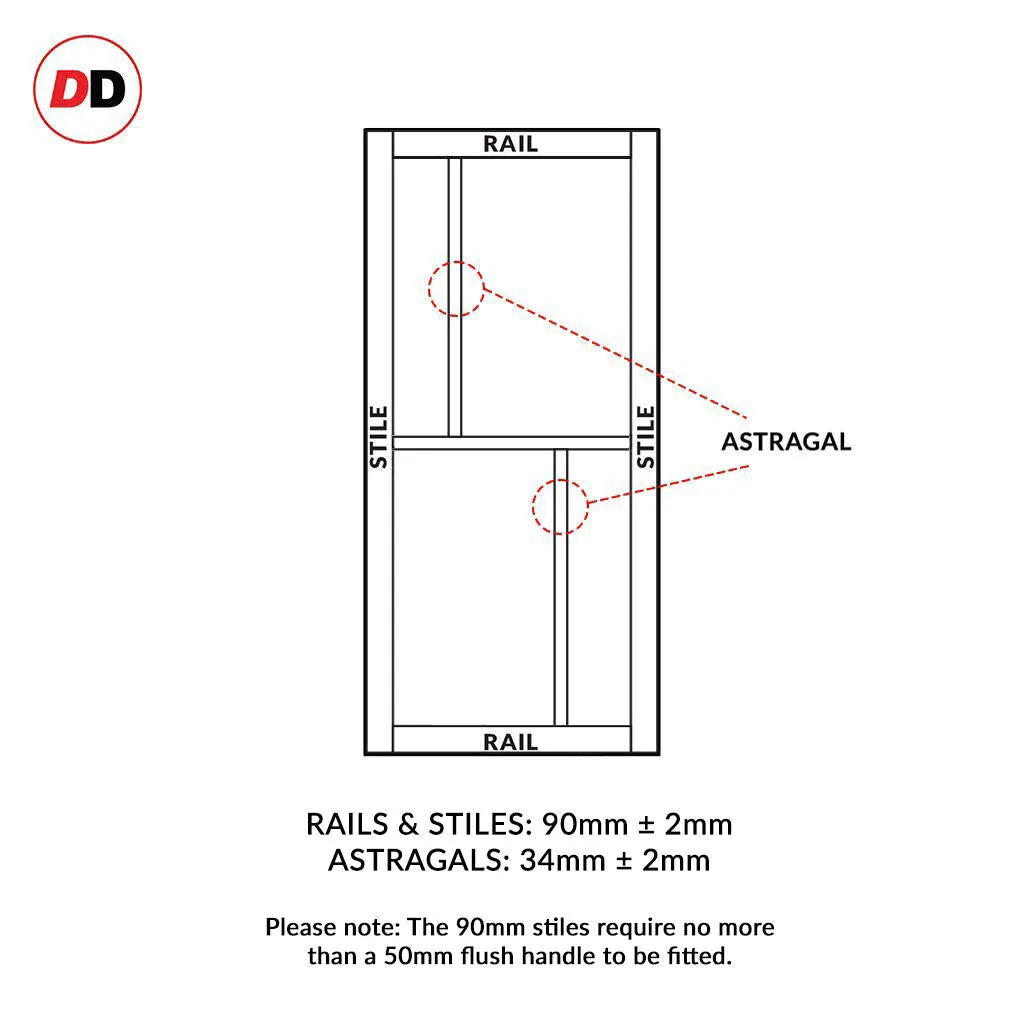 Single Sliding Door & Premium Wall Track - Eco-Urban® Hampton 4 Pane Door DD6413SG Frosted Glass - 6 Colour Options