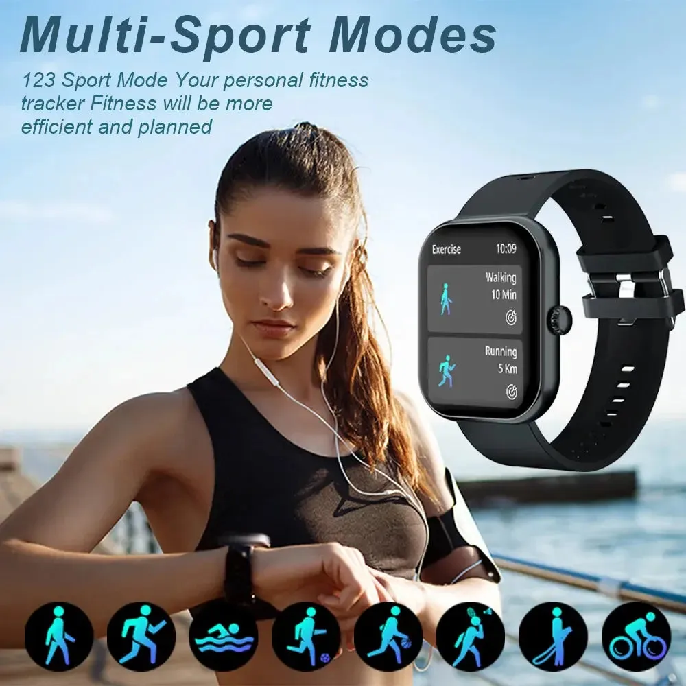 Smart Watch 123 Sport Modes Wireless Call Message Reminder Alarm Clock Weather IP68 Waterproof Built-In Game For Men Women Gifts