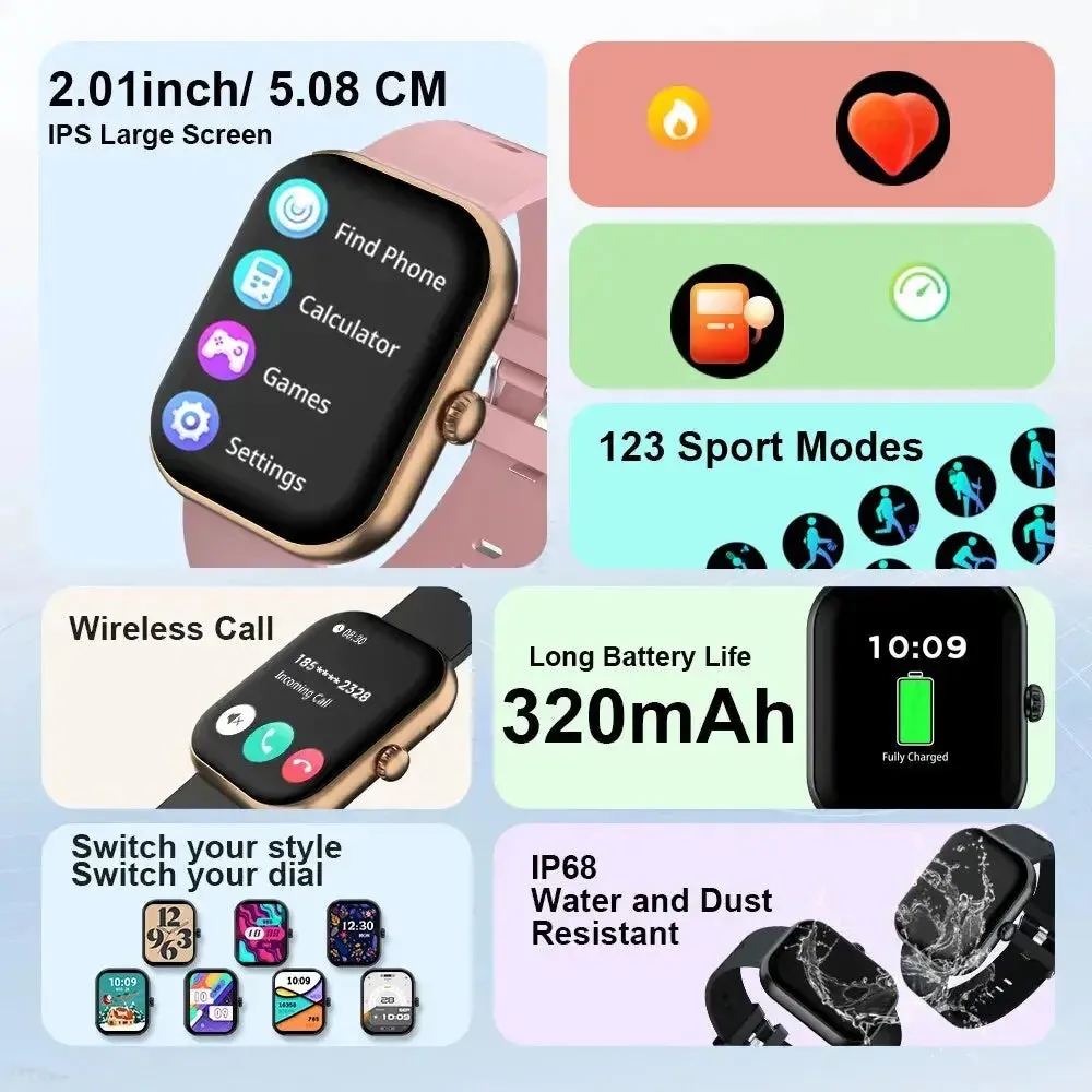 Smart Watch 123 Sport Modes Wireless Call Message Reminder Alarm Clock Weather IP68 Waterproof Built-In Game For Men Women Gifts