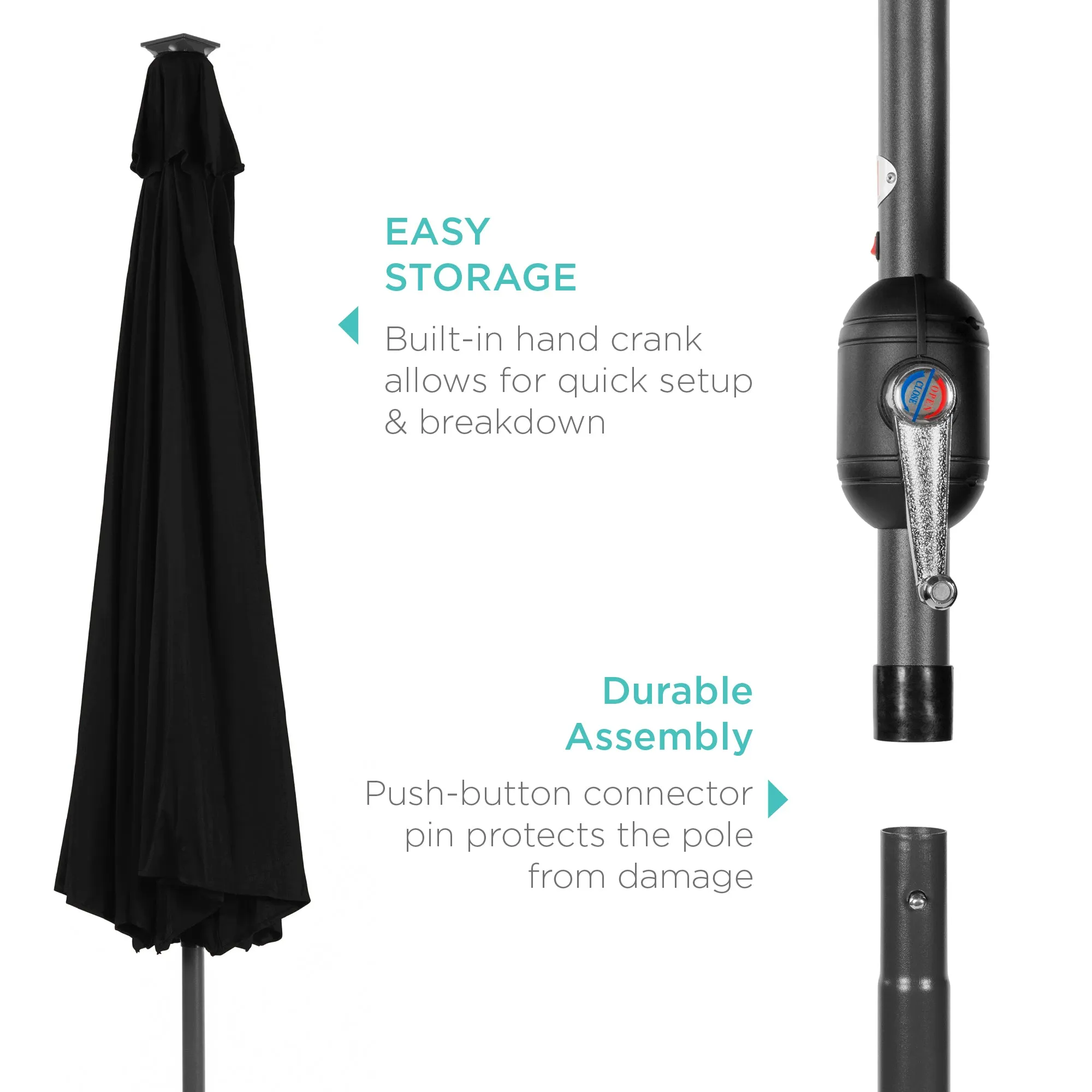 Solar LED Lighted Patio Umbrella w/ Tilt Adjustment, UV-Resistant- 10ft