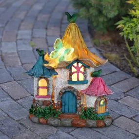 Solar Pastel Petal Roof Fairy House Garden Statue, 9 x 7 x 11 Inches