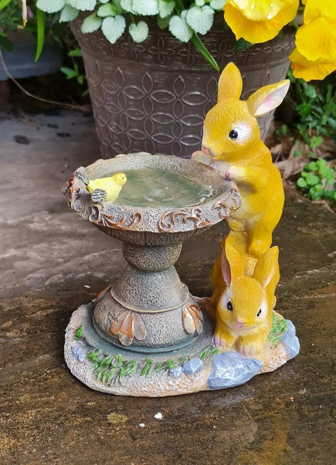 Solar Powered Rabbit Bird Bath