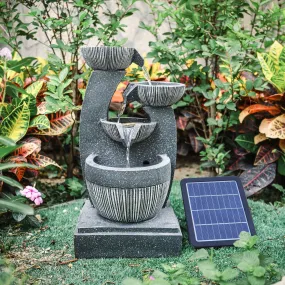 Solar Powered Water Pump Waterfall Garden Water Feature Decorate with LED Lights