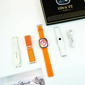 ULTRA V2 NEW FASHION 2.2 LARGE SCREEN WITH 4 STRAPS SMART WATCH WITH WearFit Pro APP ORANGE