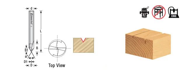 V Groove Engraving Router Bit | 60°x 1⁄4 Dia x 3⁄16 x 1⁄4" Shank | 45782 | 738685457825