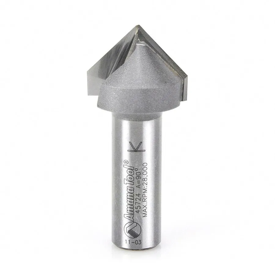 V Groove Router Bit | 90°x 1" Dia x 5⁄8 x 1⁄2 Shank | 45724 | 738685857243