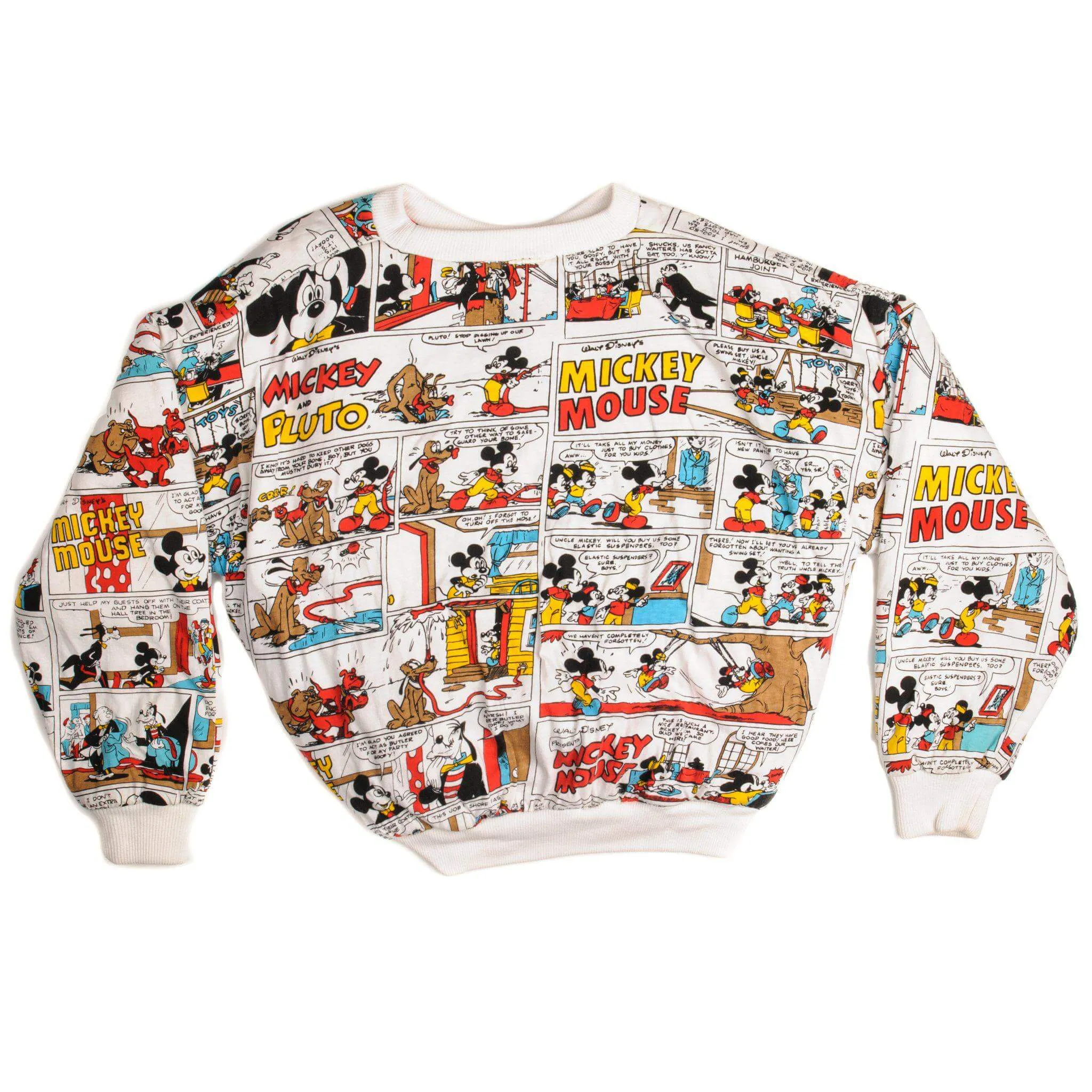 VINTAGE DISNEY ALL OVER PRINT MICKEY PLUTO REVERSIBLE SWEATSHIRT SMALL OVERSIZED