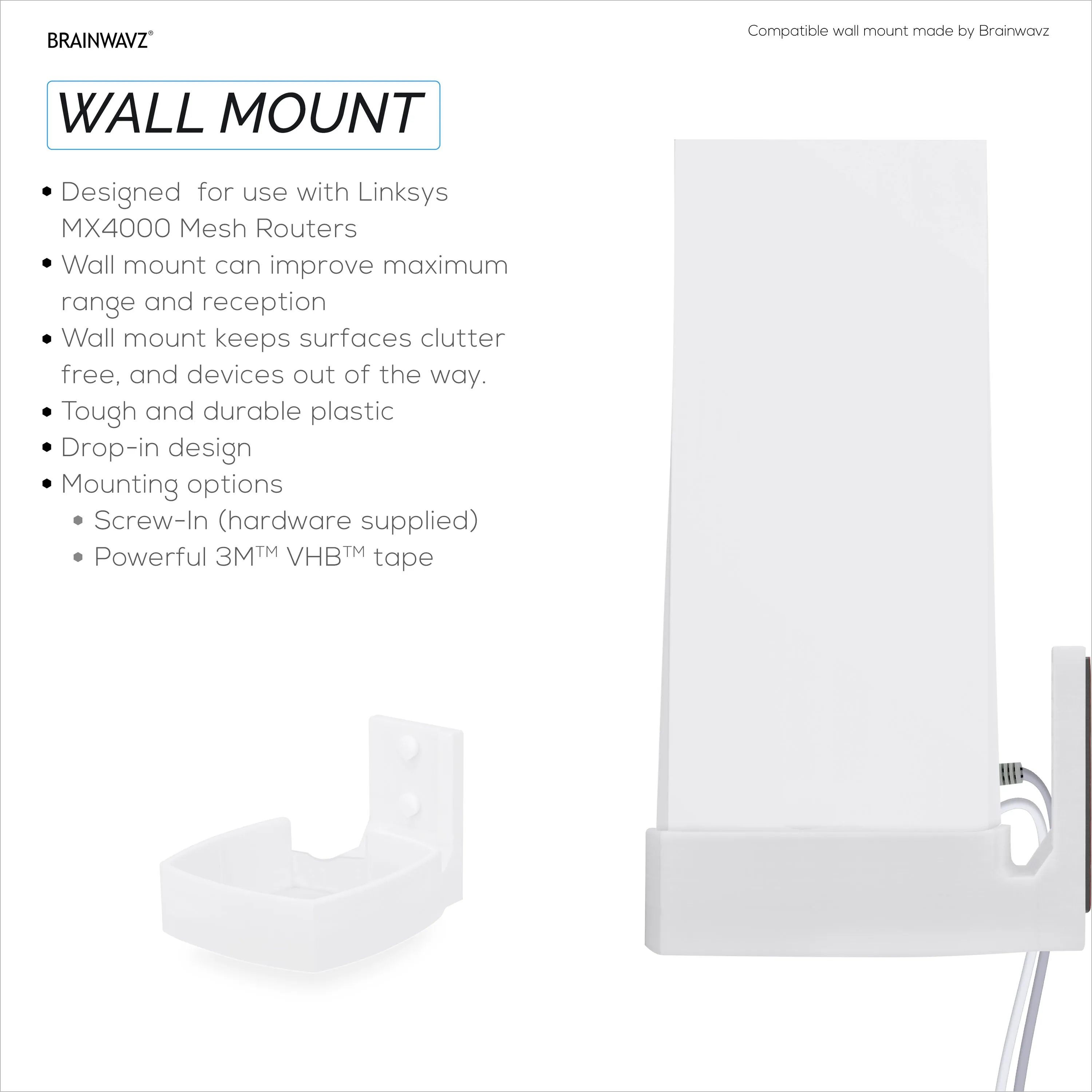 Wall Mount For Linksys MX4200 Mesh WiFi 6 (AX4200) Router, Easy to  Install Holder Bracket, Reduce Interference & Clutter