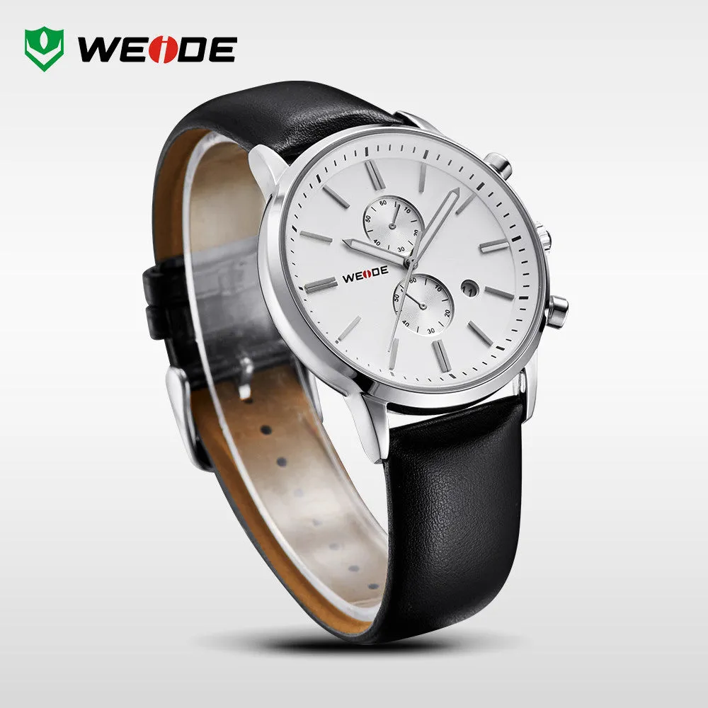 WEIDE Watches Men Luxury Brand Complete Calendar Military Quartz Sports Watch Leather Strap Watch Waterproofed Diver Wristwatch