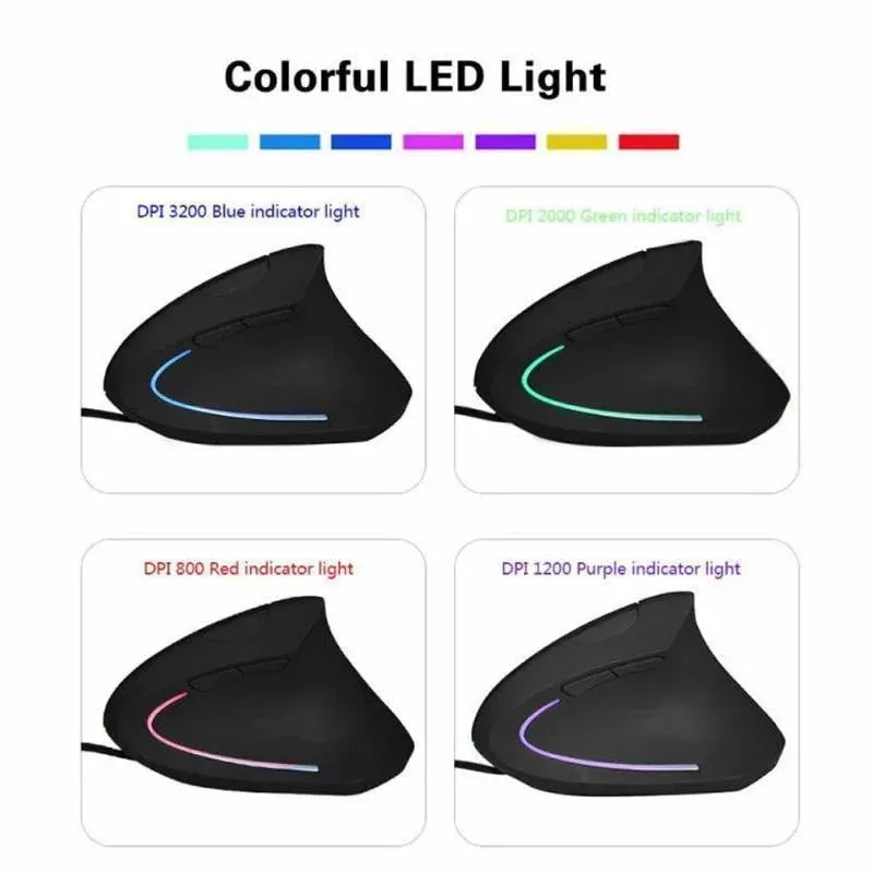 Wired Right Hand Vertical RGB Mouse Ergonomic Gaming Mouse 3200DPI USB Optical Wrist Healthy Mause for PC Computer