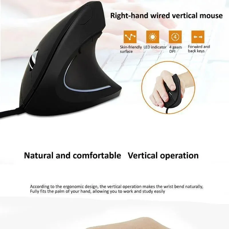 Wired Right Hand Vertical RGB Mouse Ergonomic Gaming Mouse 3200DPI USB Optical Wrist Healthy Mause for PC Computer