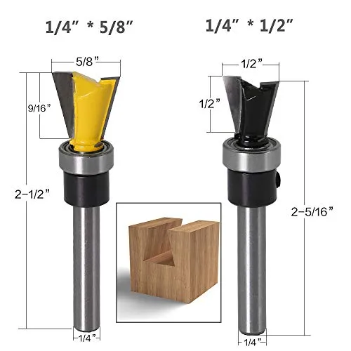 Yakamoz 2Pcs 1/4 Inch Shank Dovetail Joint Router Bits with Bearing Guide Dovetail Jig Bit for Furniture Building Cabinet Making Woodworking Cutter Tools